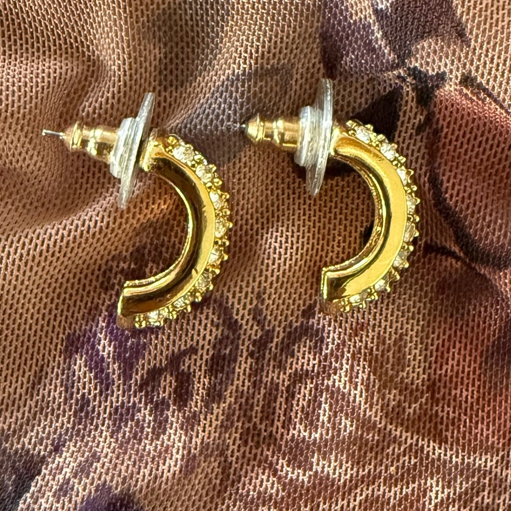 Vintage Swarovski Gold Crystal-Trim Half Hoop Earrings
